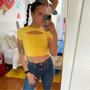 YELLOW CUT OUT CROP TOP